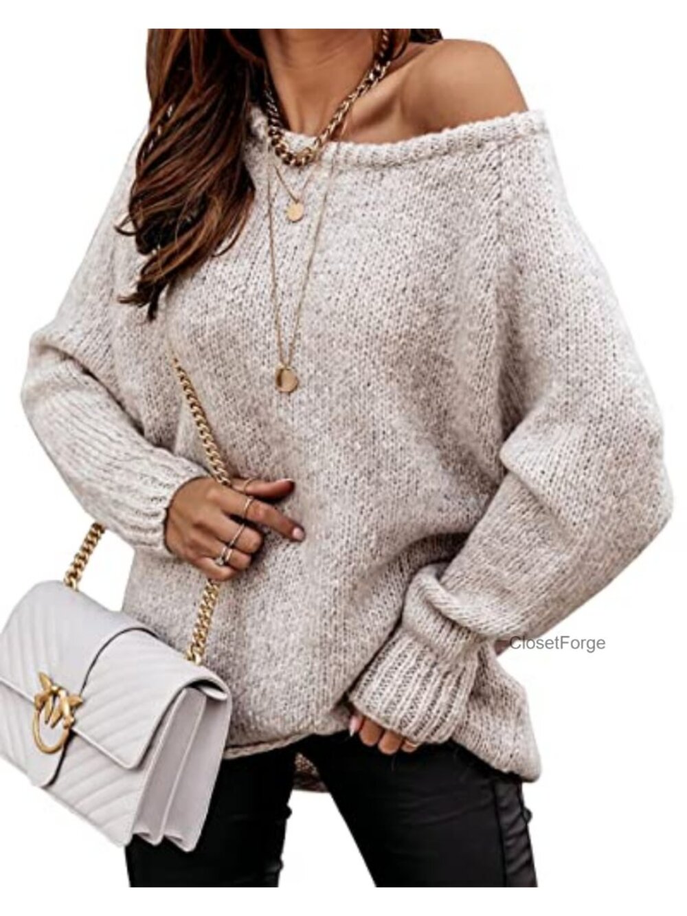 Oversized Knit Ribbed Drop Shoulder Slouchy Chunky Long Sleeve Pullover